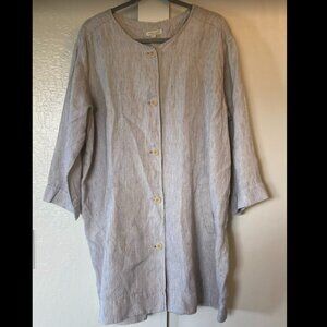Eileen Fisher 100% Organic linen long tunic style blazer micro striped fabric